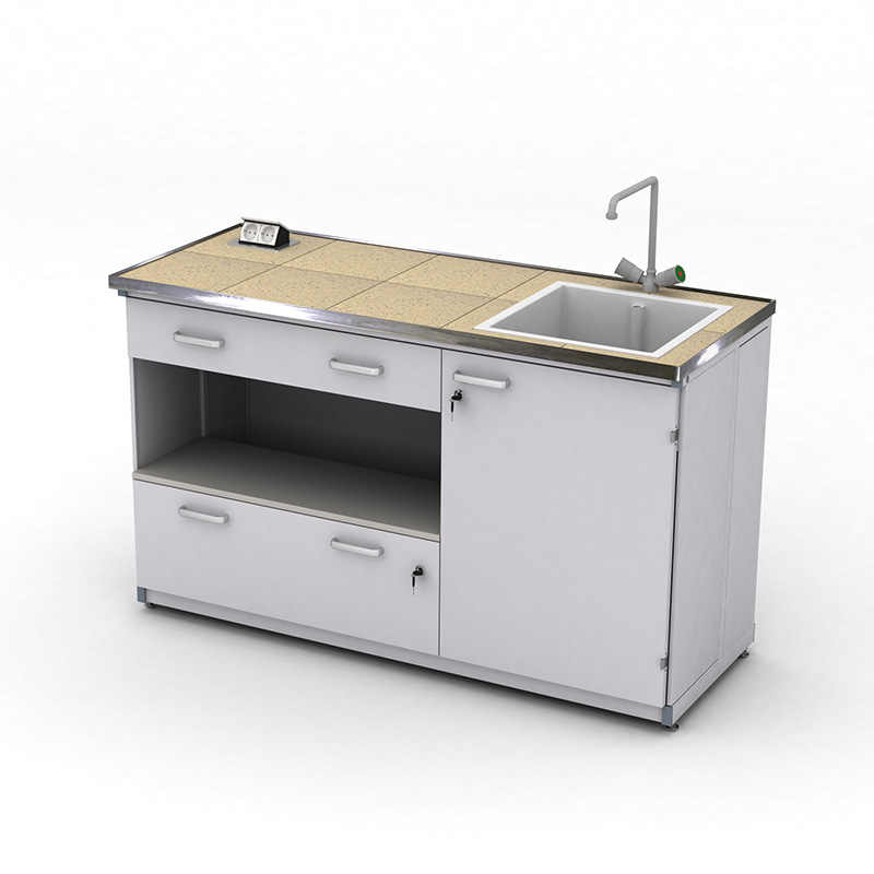 Cтіл демонстраційний лабораторний ЕКСПЕРТ з розетками, шухлядами та мийкою, 1500х600х900, керамограніт, арт. 41-08.224